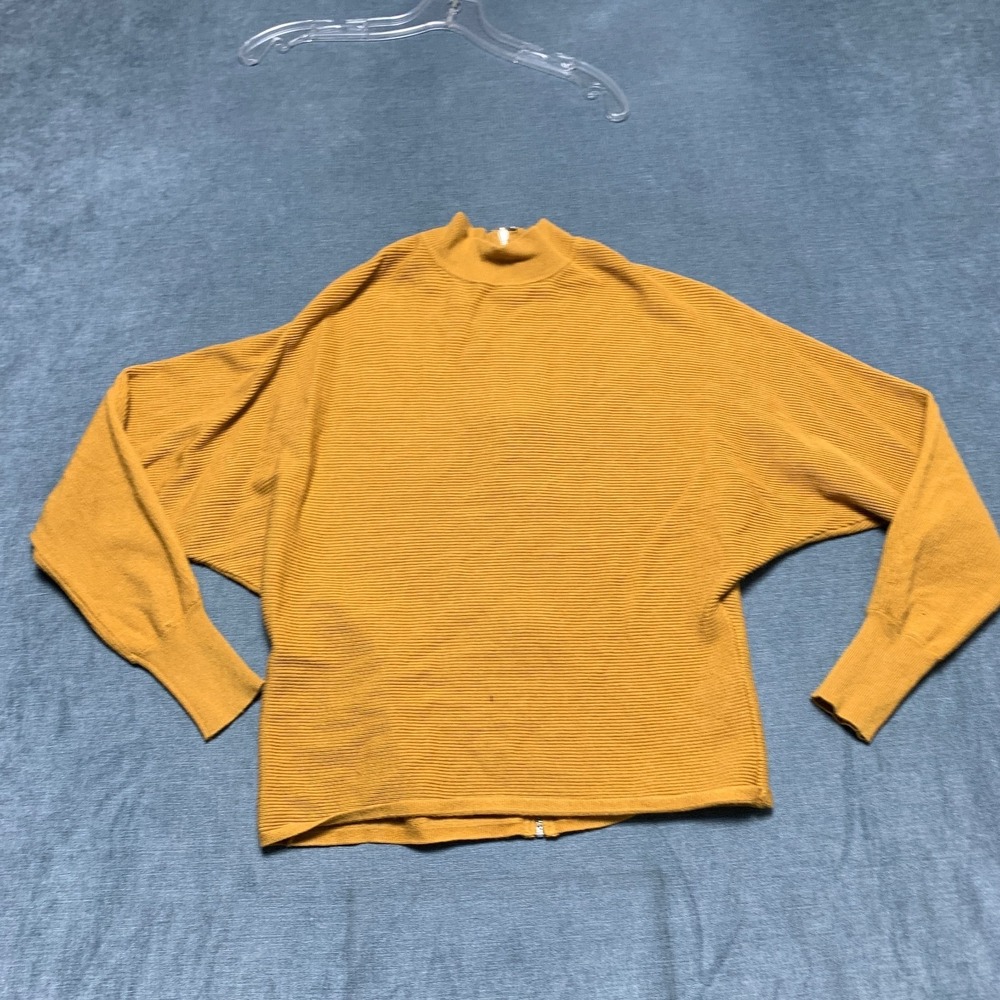 Carmen Marc Valvo Top Womens Small Mustard Ribbed Dolman Sleeve Mock Neck Winter - Picture 8 of 13